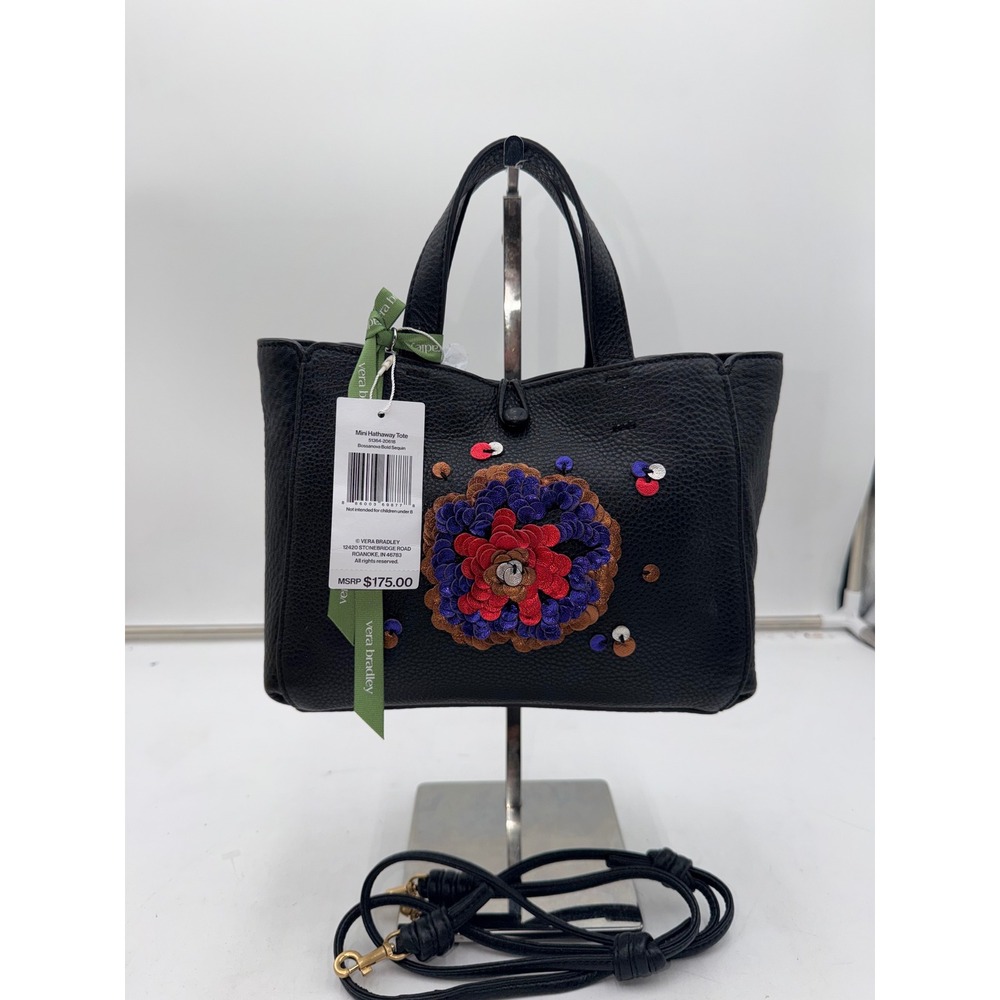 Vera Bradley Mini Hathaway Tote Black Leather Bossanova Bold Sequin 51364-20618